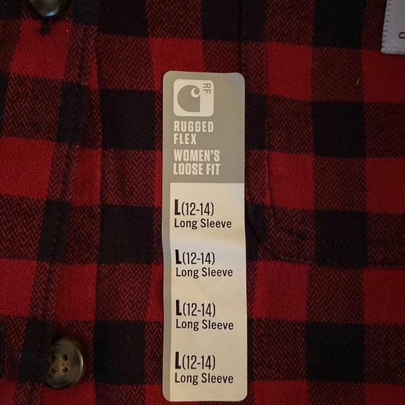 Women’s, Carhartt, rugged flex flannel long sleeve plaid shirt.  Large, 12–14. - Picture 6 of 8